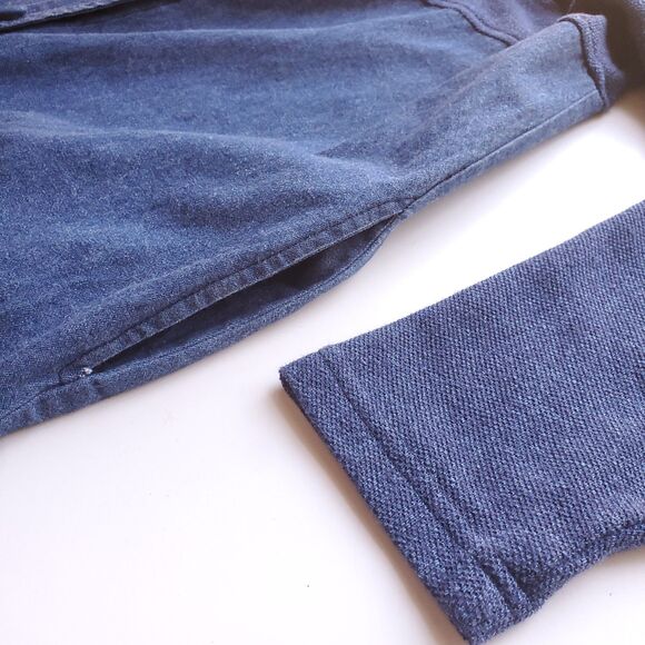 Vintage LS Maxi Dress Sz XL Blue Teacher Lagenlook 80s Bird Patch Knit & Woven - Picture 7 of 12